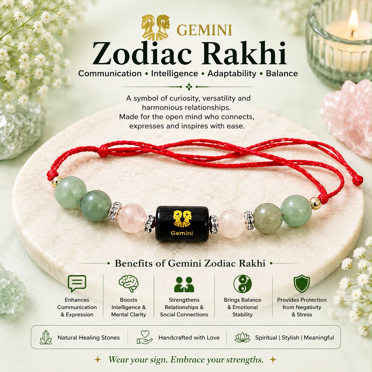 Zodiac Crystal Rakhi | Natural Healing Stone Rakhi