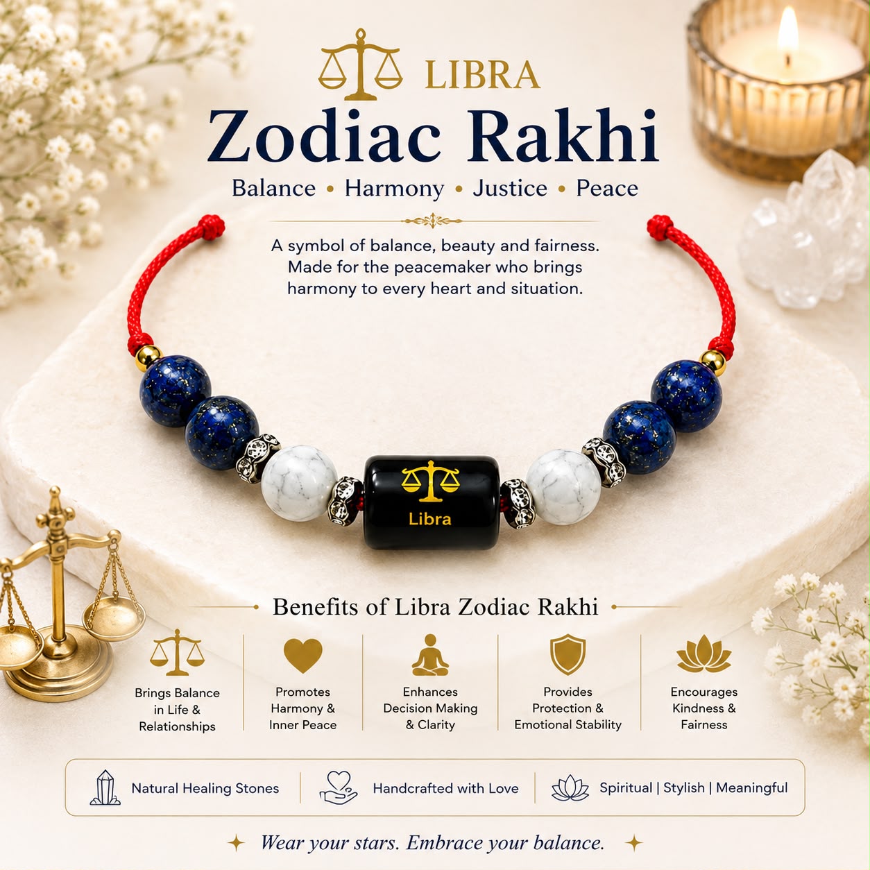 Zodiac Crystal Rakhi | Natural Healing Stone Rakhi