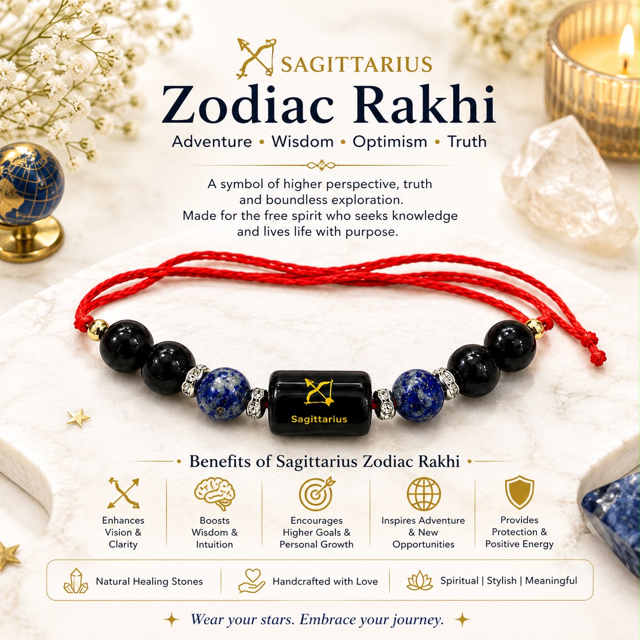 Zodiac Crystal Rakhi | Natural Healing Stone Rakhi