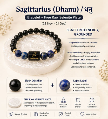 Zodiac Sign Crystal Bracelet with Healing Stones & Free Selenite Plate | Horoscope & Abundance Collection