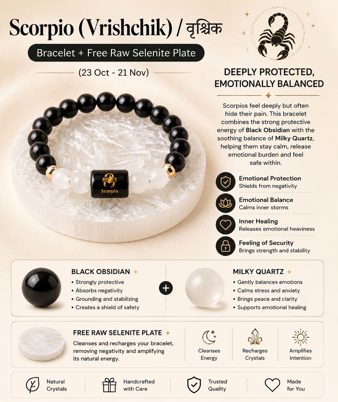 Zodiac Sign Crystal Bracelet with Healing Stones & Free Selenite Plate | Horoscope & Abundance Collection