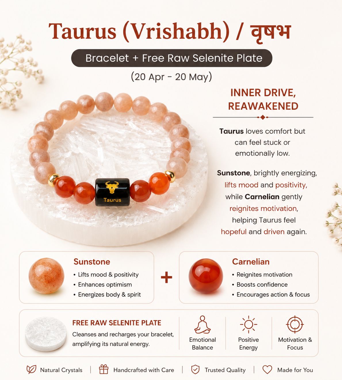 Zodiac Sign Crystal Bracelet with Healing Stones & Free Selenite Plate | Horoscope & Abundance Collection