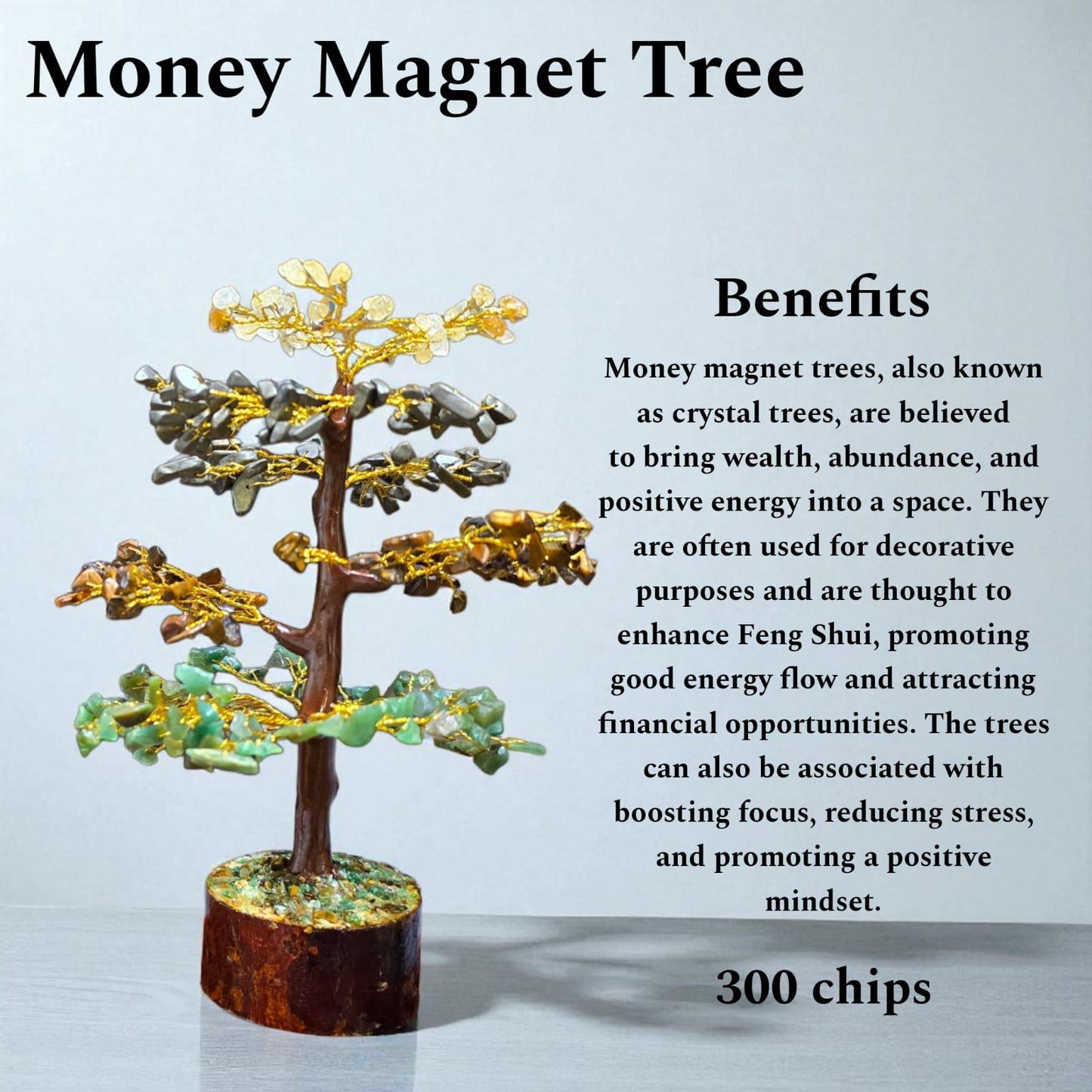 Money Magnet Tree – 300 Chips of Citrine, Pyrite, Tiger's Eye & Green Jade ( Energized )