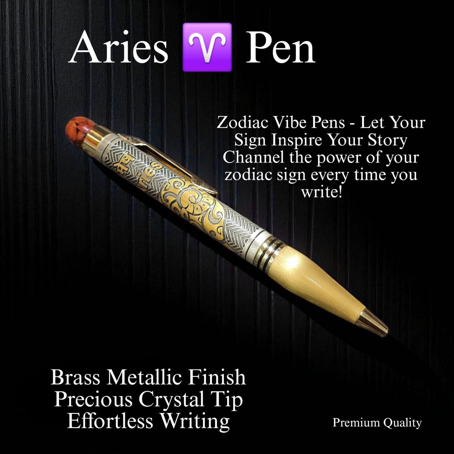 Zodiac Vibe Pen – Brass Metallic Finish with Precious Crystal Tip