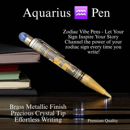 Zodiac Vibe Pen – Brass Metallic Finish with Precious Crystal Tip