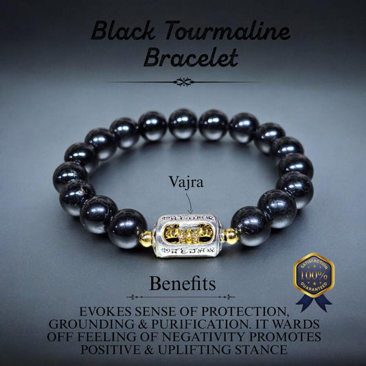 Black Tourmaline Bracelet with Vajra | Protection, Grounding & Energy Shield | Reiki Energized Healing Bracelet