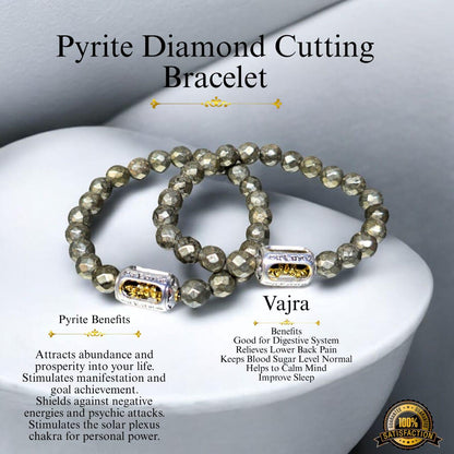 Pyrite Diamond Cut Bracelet with Vajra Charm | Wealth, Protection & Healing Energy Bracelet