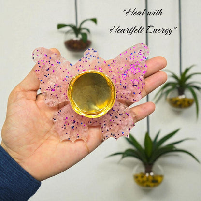 Rose Quartz Candle Holder – Butterfly Design | Love, Healing & Positive Energy Décor | Crystal Tealight Holder for Home & Meditation