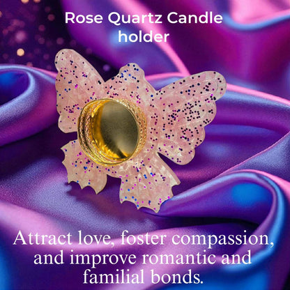 Rose Quartz Candle Holder – Butterfly Design | Love, Healing & Positive Energy Décor | Crystal Tealight Holder for Home & Meditation