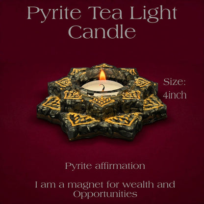 Pyrite Tea Light Candle Holder 4 Inch – Wealth & Prosperity Crystal Decor | Abundance Energy Candle Holder for Home & Office