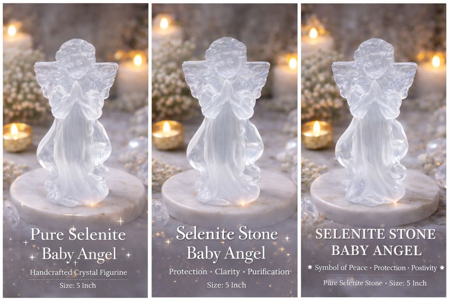 Pure Selenite Baby Angel (5 Inch) – Crystal Angel for Peace, Protection, Positivity & Vastu Placement