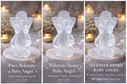 Pure Selenite Baby Angel (5 Inch) – Crystal Angel for Peace, Protection, Positivity & Vastu Placement