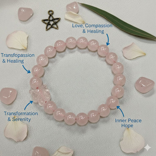 Healing Crystal Bracelet Combo – Rose Quartz, Clear Quartz & Amethyst | Love, Clarity & Protection Energy Bracelet