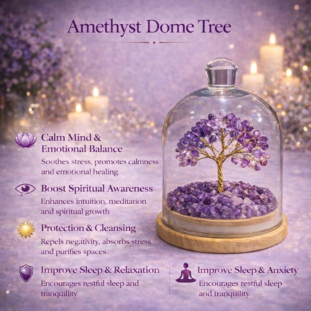 Crystal Dome Tree – 6 Inch Luxury Energy Decor | Natural Healing Crystals | Wealth, Love & Positivity | Home & Office Gift