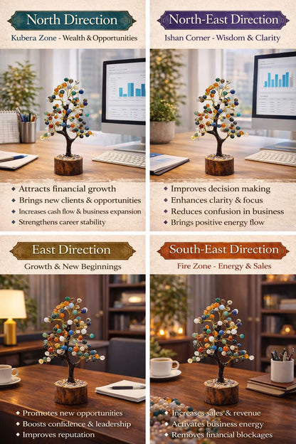 100 Beads Multi-Gemstone Prosperity Tree | Premium Vastu Crystal Tree for Wealth, Success & Positive Energy | Handcrafted Wooden Base Decor