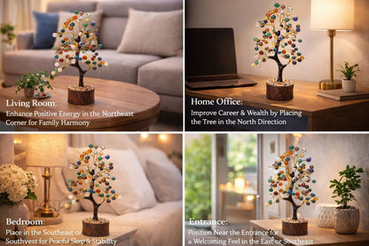 100 Beads Multi-Gemstone Prosperity Tree | Premium Vastu Crystal Tree for Wealth, Success & Positive Energy | Handcrafted Wooden Base Decor