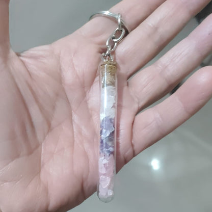 Triple Crystal Healing Bottle Keychain (Rose Quartz, Amethyst, Clear Quartz) – Love, Calmness & Positive Energy Charm | Spiritual Protection Key Ring
