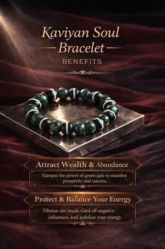 Kaviyan Soul Bracelet with Green Jade & Tibetan Dzi Beads | Wealth, Protection & Energy Balance Bracelet for Men & Women