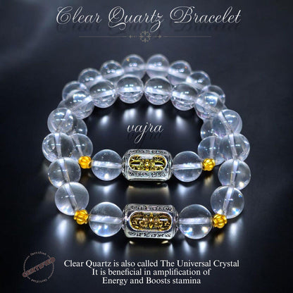 Clear Quartz Bracelet with Vajra Charm – Reiki Energised Crystal Bracelet for Clarity, Healing & Chakra Balance