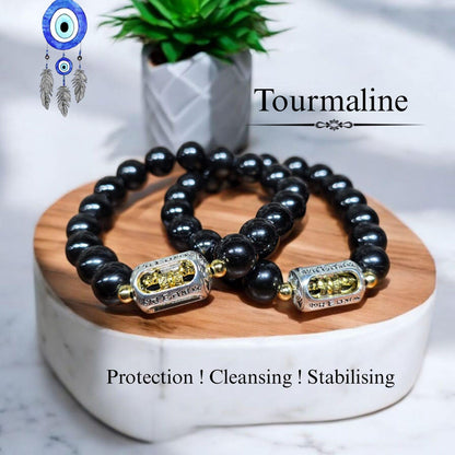 Black Tourmaline Bracelet with Vajra | Protection, Grounding & Energy Shield | Reiki Energized Healing Bracelet