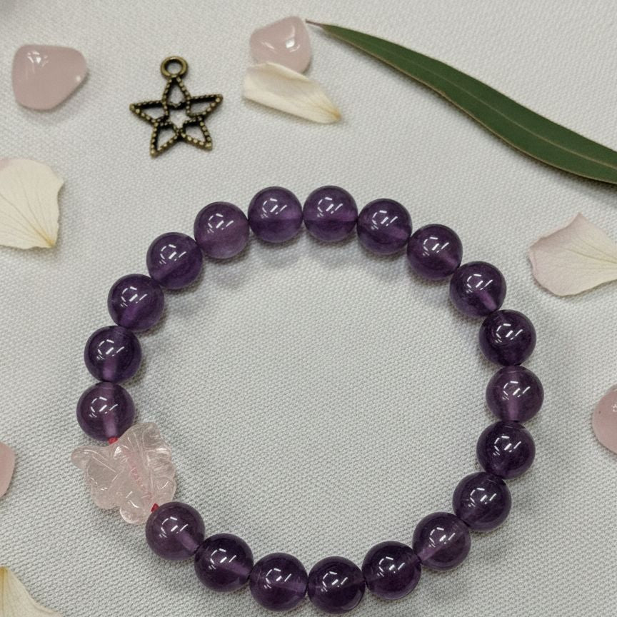 Healing Crystal Bracelet Combo – Rose Quartz, Clear Quartz & Amethyst | Love, Clarity & Protection Energy Bracelet
