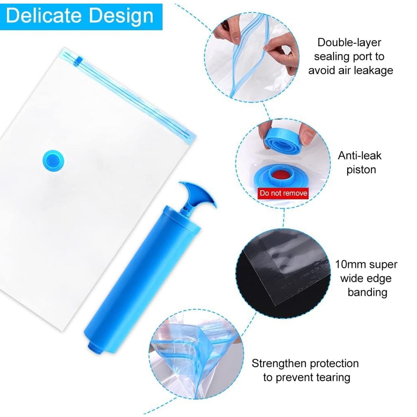 Vacuum Storage Bags With Suction Pump  (5 Pcs Set)