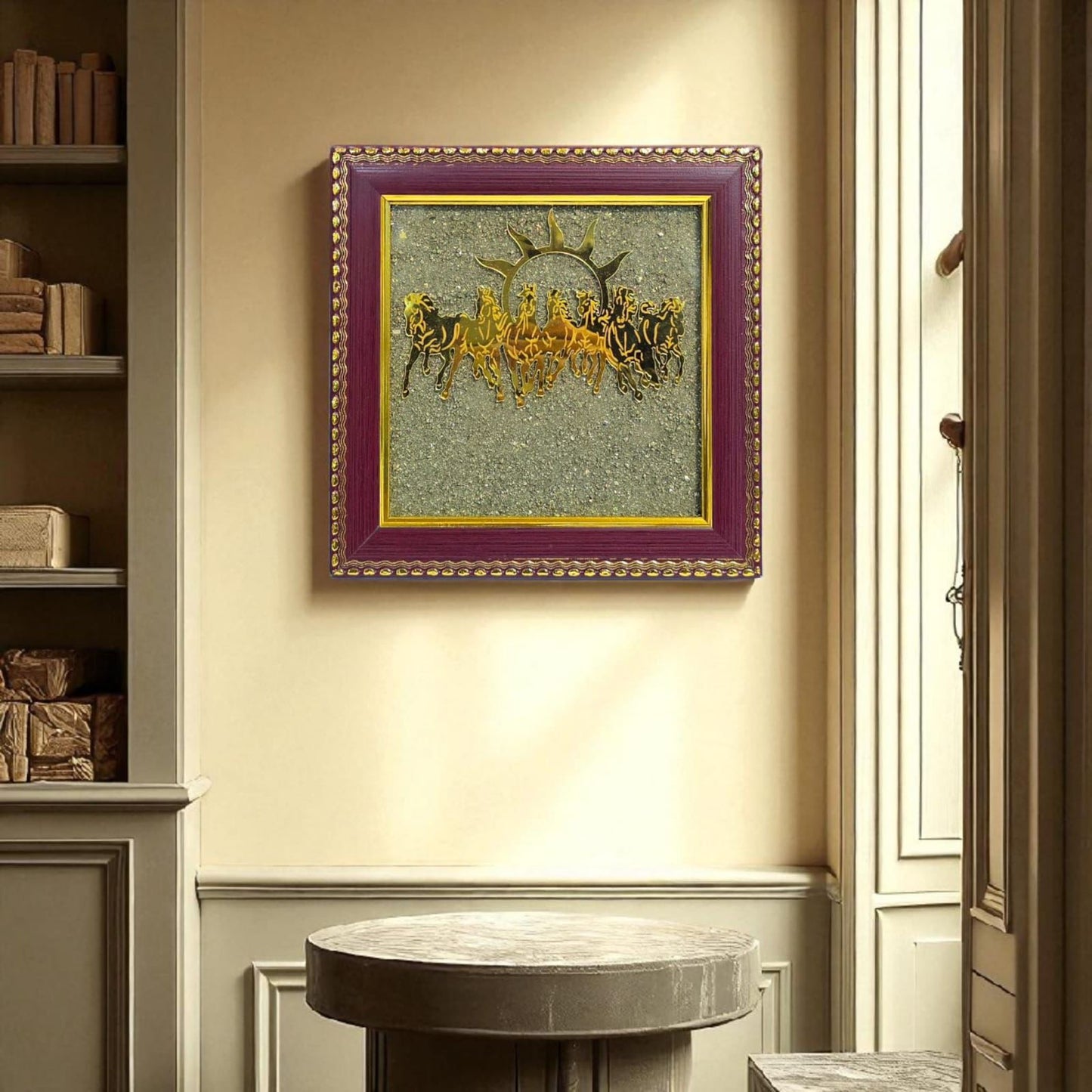 7 Running Horses with Rising Sun Frame – Wealth, Success & Career Growth Vastu Art