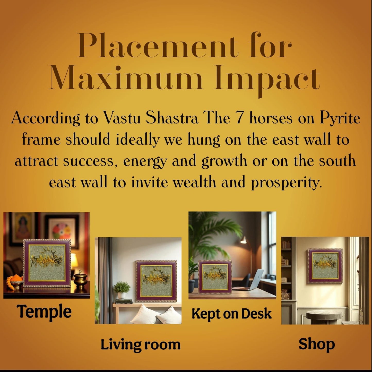 7 Running Horses with Rising Sun Frame – Wealth, Success & Career Growth Vastu Art