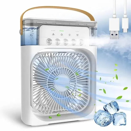 Mini Portable Air Cooler – 3-in-1 Humidifier & Fan with 7-Color LED Night Light