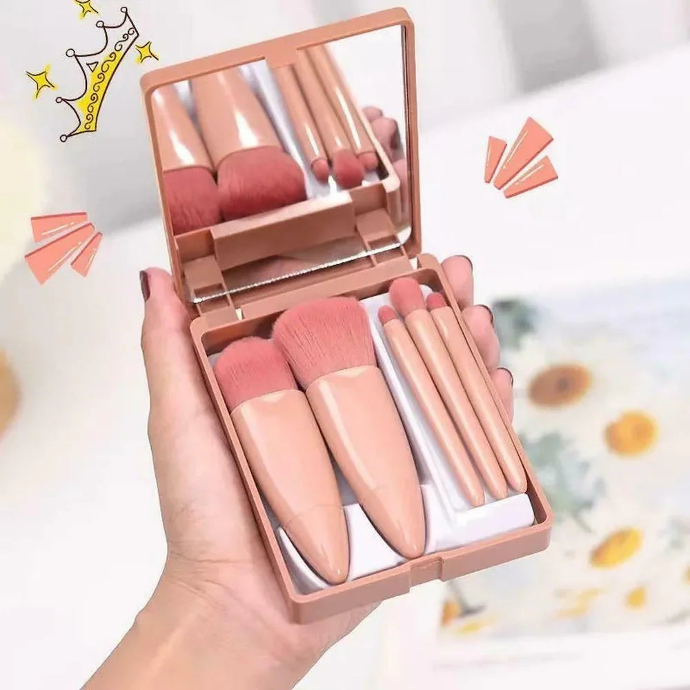 5 in 1 Professional Small Mini Mirror Makeup Brush Kit