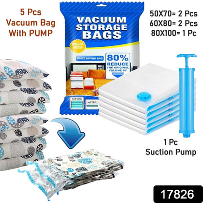 Vacuum Storage Bags With Suction Pump  (5 Pcs Set)