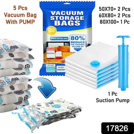 Vacuum Storage Bags With Suction Pump  (5 Pcs Set)