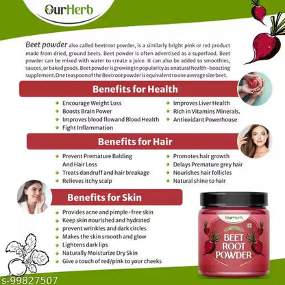 Beetroot Powder for Skin & Hair (200g) – Natural Brightening & Glow