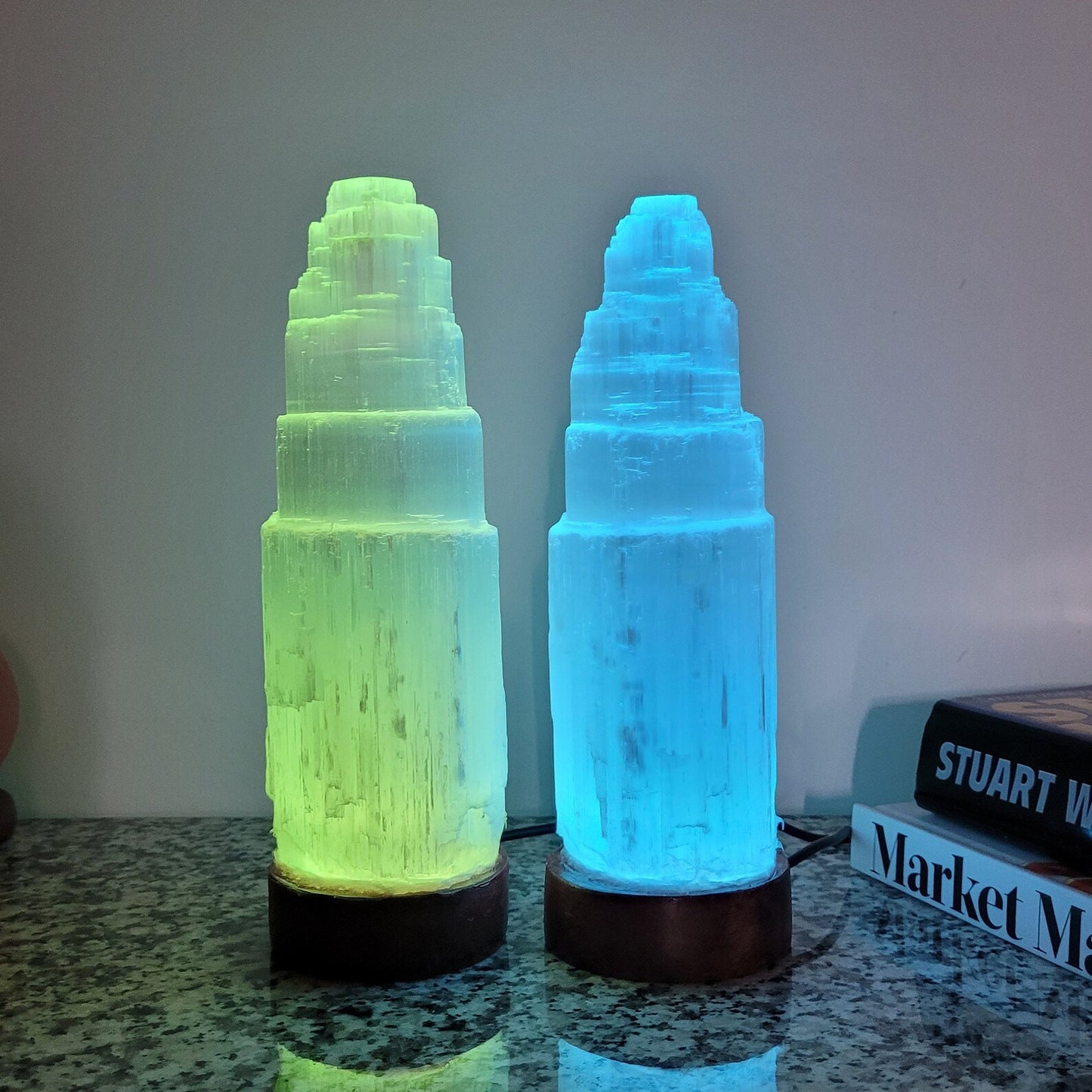 Selenite Tower Lamp with Multicolor LED Light | Aura Cleansing Crystal Lamp for Peace, Positivity & Abundance