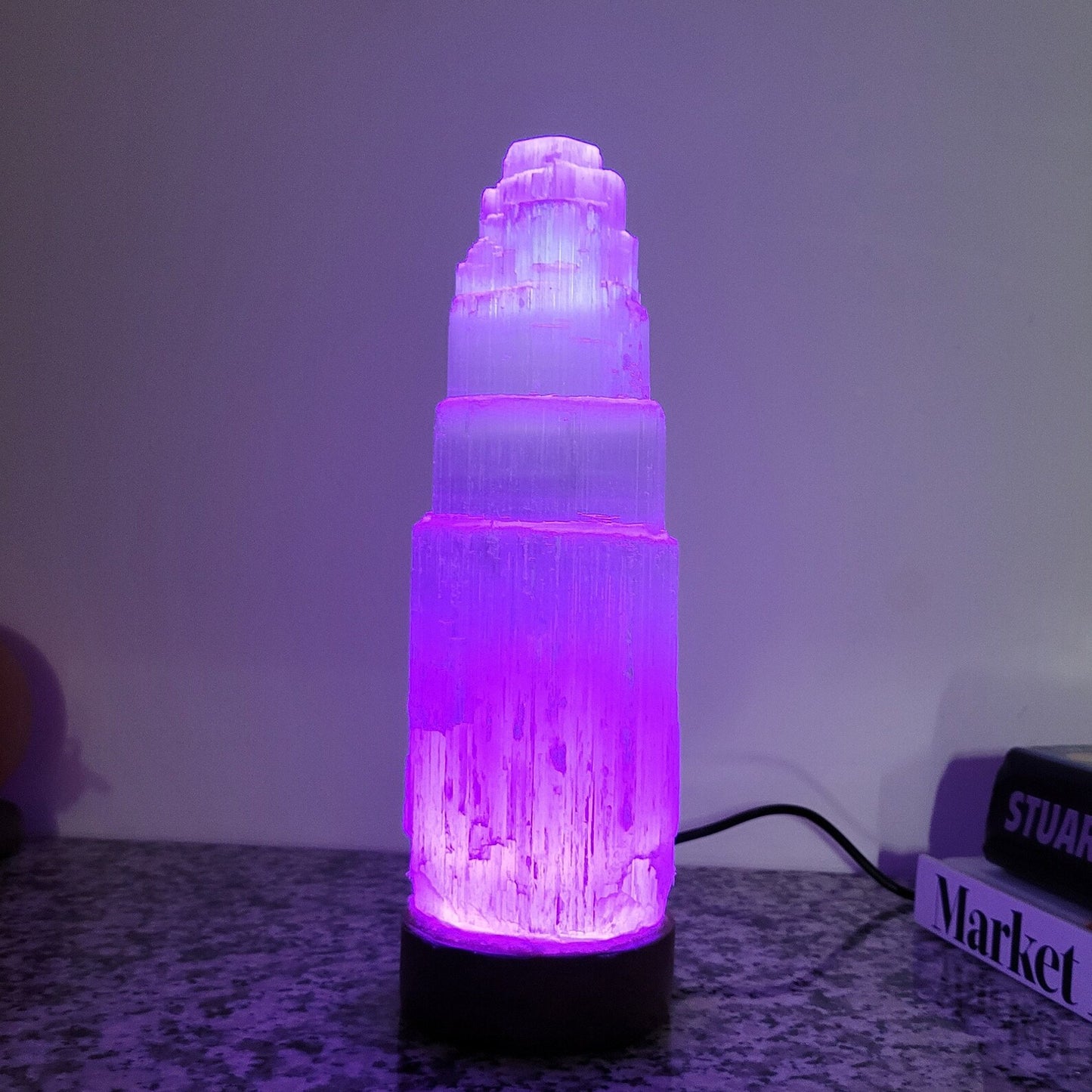 Selenite Tower Lamp with Multicolor LED Light | Aura Cleansing Crystal Lamp for Peace, Positivity & Abundance