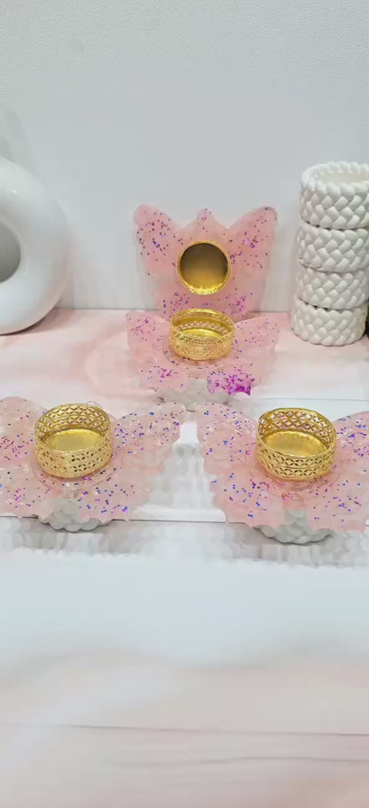 Rose Quartz Candle Holder – Butterfly Design | Love, Healing & Positive Energy Décor | Crystal Tealight Holder for Home & Meditation