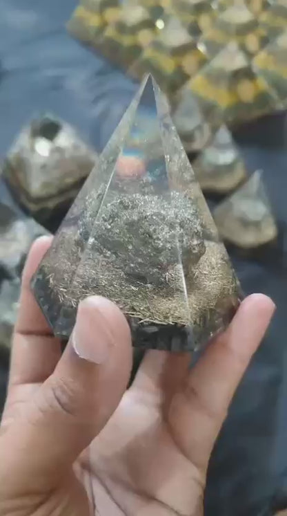 Peru Pyrite Cluster with Pyrite Hexagon Pyramid | Wealth, Protection & Positive Energy Crystal Pyramid for Home, Office & Business Success